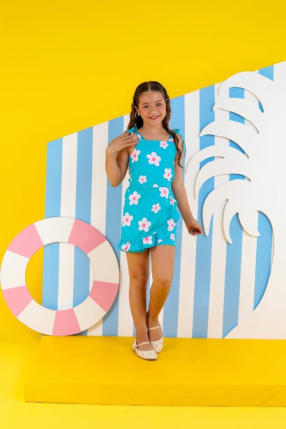 macaquinho short-saia flores