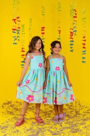 vestido verde água com flores