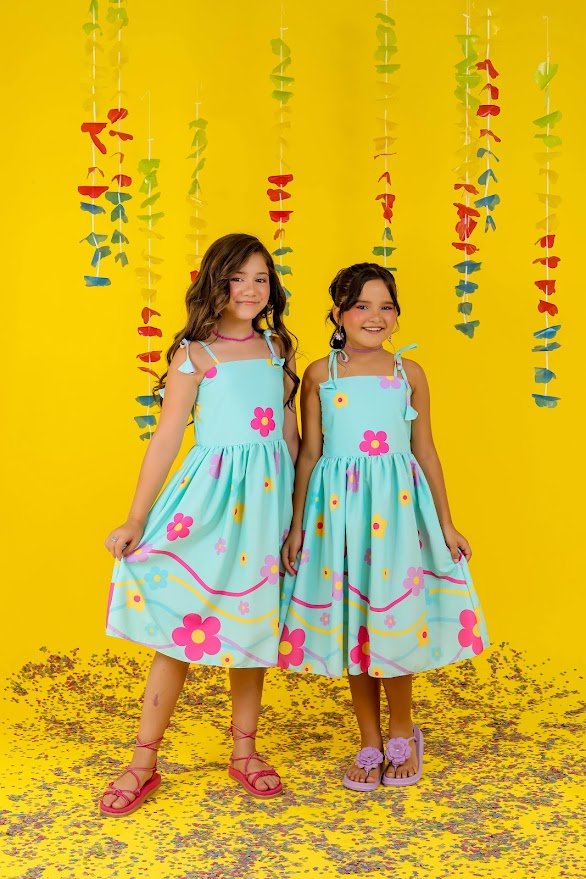 vestido verde água com flores