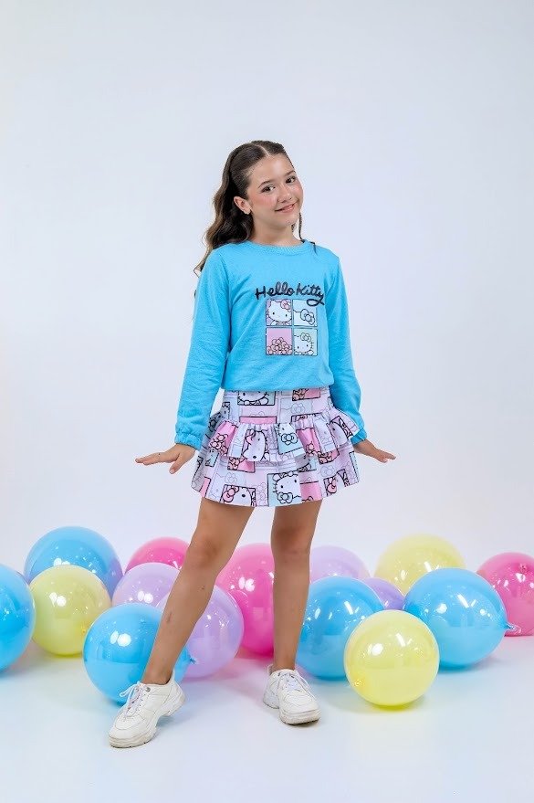 moletom hello kitty com short saia estampado