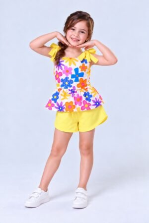 conjunto alças reguláveis amarelo com flores