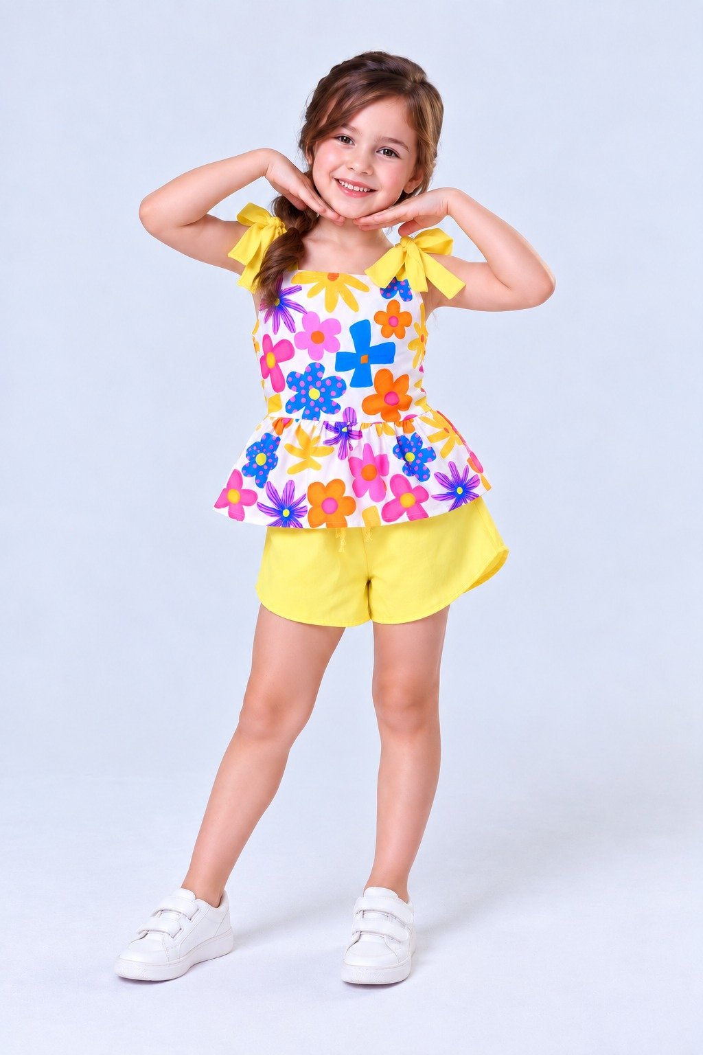 conjunto alças reguláveis amarelo com flores